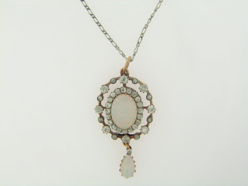 SILVER TOPPED, 14K YELLOW GOLD ANTIQUE OPAL AND DIAMOND PENDANT | 18 Karat Appraisers | Beverly Hills, CA | Fine Jewelry