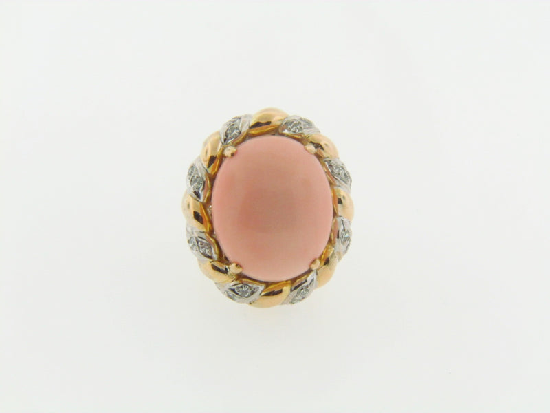 14K YELLOW GOLD PINK CORAL AND DIAMOND RING | 18 Karat Appraisers | Beverly Hills, CA | Fine Jewelry