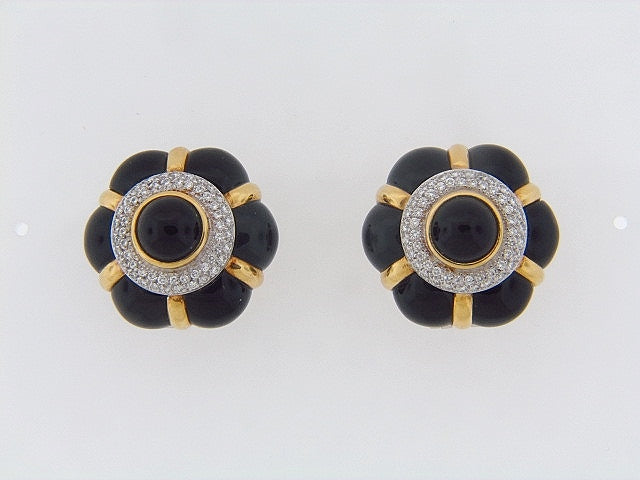 18K-YG ONYX AND DIAMOND EARRINGS | 18 Karat Appraisers | Beverly Hills, CA | Fine Jewelry