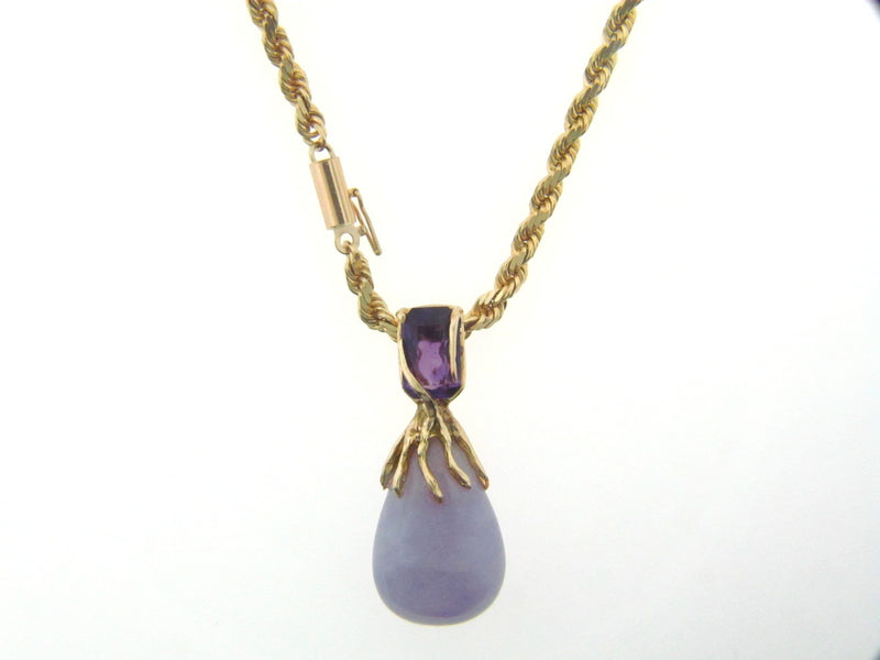 14K Yellow Gold Jade and Amethyst Pendant | 18 Karat Appraisers | Beverly Hills, CA | Fine Jewelry