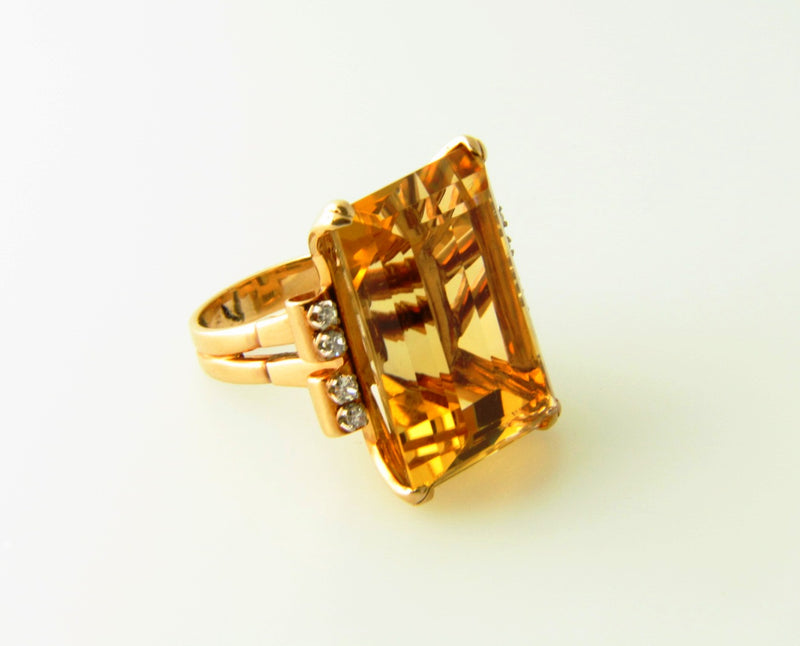 Retro 14K Yellow Gold, Citrine and Diamond Ring | 18 Karat Appraisers | Beverly Hills, CA | Fine Jewelry