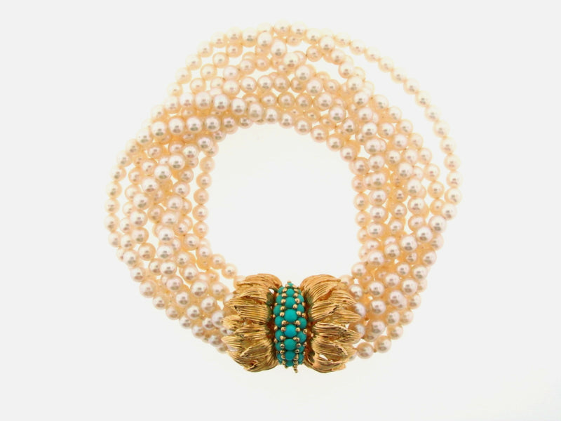 18K Yellow Gold and Multi-Strand Pearl Bracelet | 18 Karat Appraisers | Beverly Hills, CA | Fine Jewelry