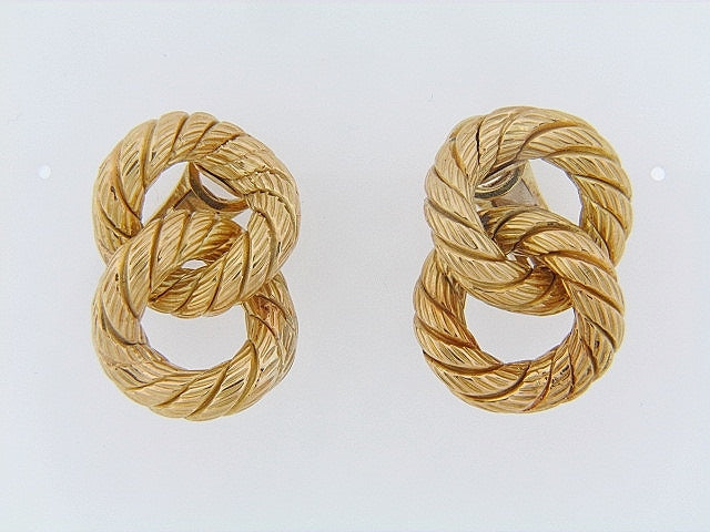 18K-YG RIBBED DOUBLE LOOP EARRINGS