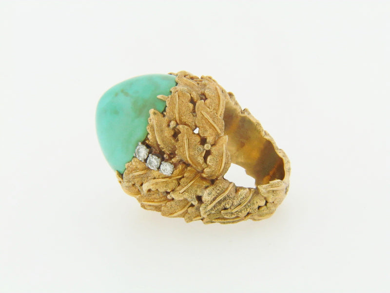 18K-YG TURQUOISE AND DIAMOND RING