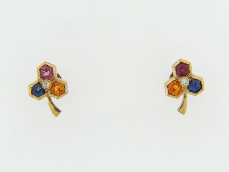 14K YELLOW GOLD MULTI-COLOR GEMSTONE AND DIAMOND EARRINGS | 18 Karat Appraisers | Beverly Hills, CA | Fine Jewelry