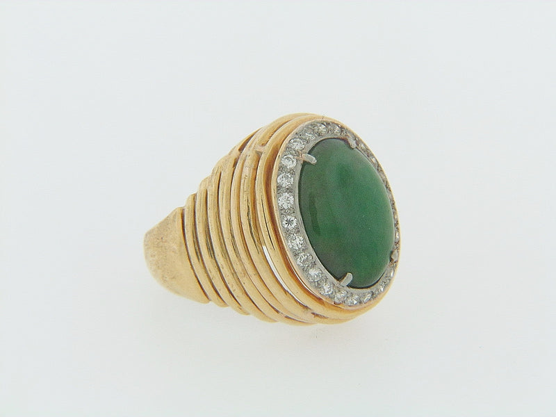 18K YELLOW GOLD JADE AND DIAMOND RING | 18 Karat Appraisers | Beverly Hills, CA | Fine Jewelry