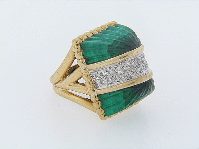 18K-YG MALACHITE AND DIAMOND RING | 18 Karat Appraisers | Beverly Hills, CA | Fine Jewelry