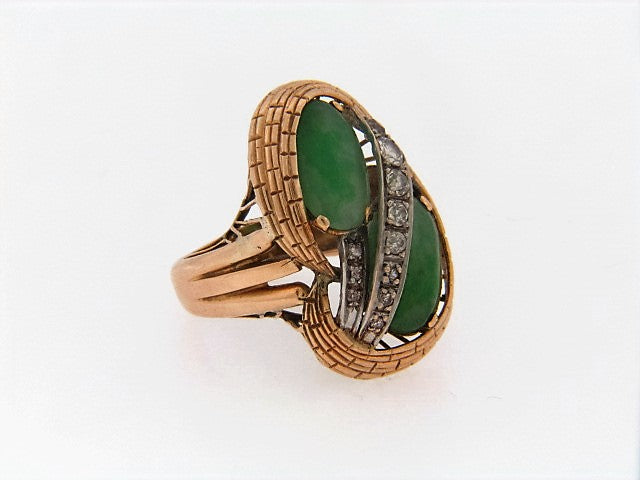 14K-YG JADE AND DIAMOND RING