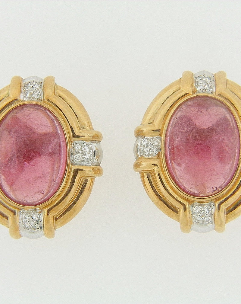 18K YELLOW GOLD PINK TOURMALINE AND DIAMOND EARRINGS | 18 Karat Appraisers | Beverly Hills, CA | Fine Jewelry