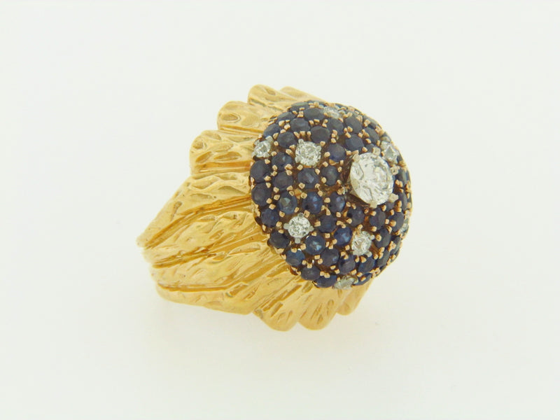 18K-YG SAPPHIRE AND DIAMOND DOME RING