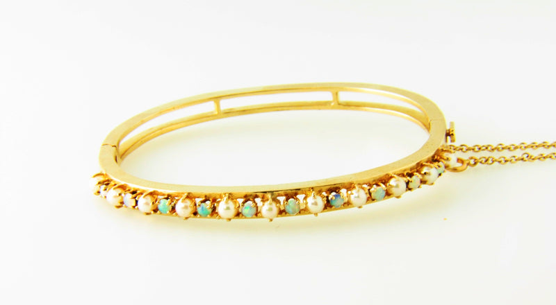 14K-YG Opal and Pearl Bangle Bracelet