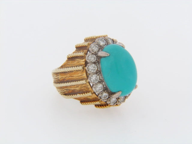 14K-YG+WG TURQUOISE AND DIAMOND RING | 18 Karat Appraisers | Beverly Hills, CA | Fine Jewelry