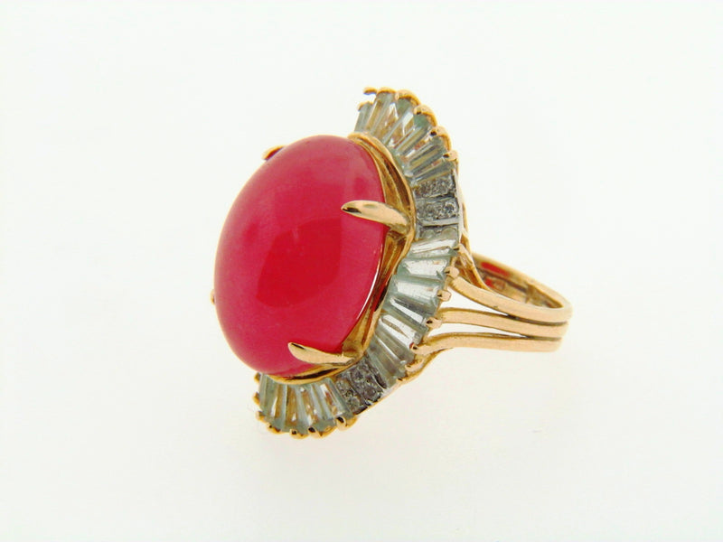 14K Yellow Gold Rhodochrosite, Diamond, and Aquamarine Ring | 18 Karat Appraisers | Beverly Hills, CA | Fine Jewelry