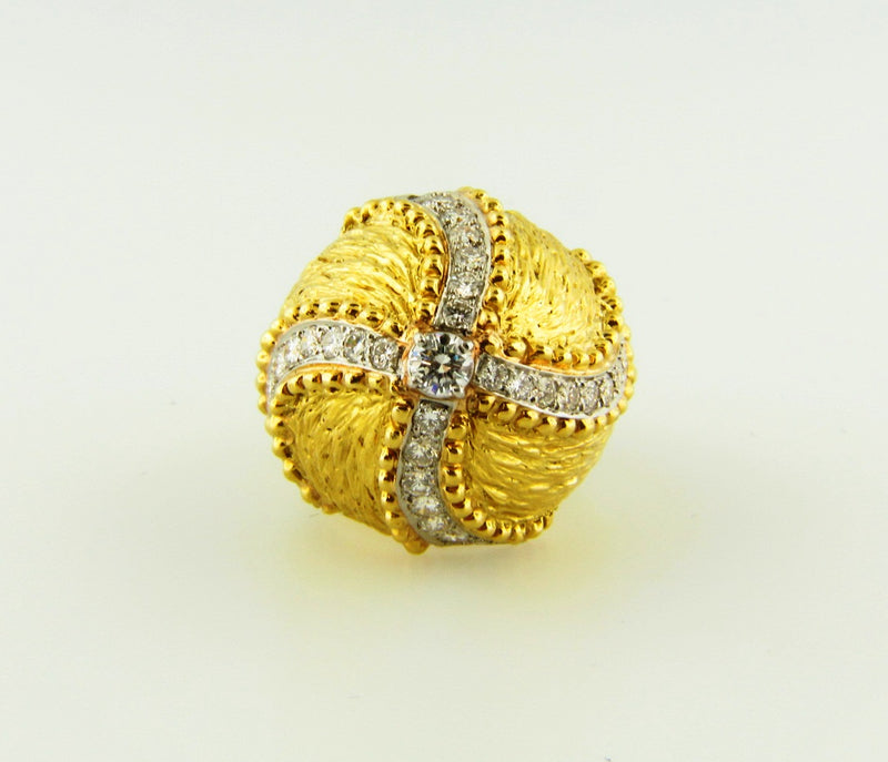 18K Yellow Gold and Platinum, Diamond Bombe Ring | 18 Karat Appraisers | Beverly Hills, CA | Fine Jewelry