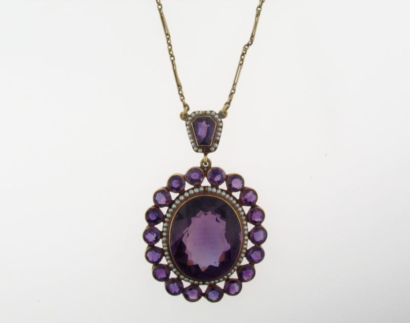 Victorian, 14K Yellow Gold Amethyst and Seed Pearl Pendant | 18 Karat Appraisers | Beverly Hills, CA | Fine Jewelry