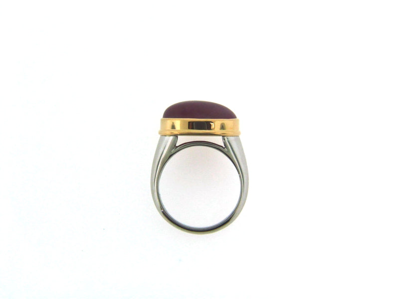 Platinum 18K Yellow Gold Cabochon Ruby Ring