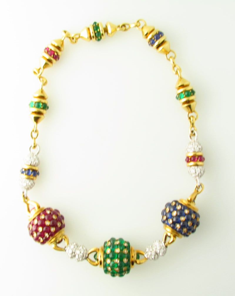 18K Yellow Gold, Diamond and Colored Stone Necklace | 18 Karat Appraisers | Beverly Hills, CA | Fine Jewelry