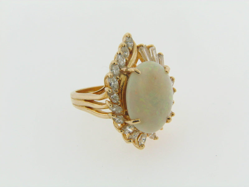 14K YELLOW GOLD  WHITE OPAL AND DIAMOND RING | 18 Karat Appraisers | Beverly Hills, CA | Fine Jewelry