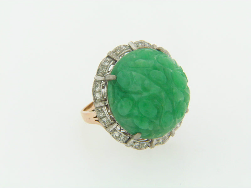 14K WHITE GOLD JADE AND DIAMOND RING | 18 Karat Appraisers | Beverly Hills, CA | Fine Jewelry