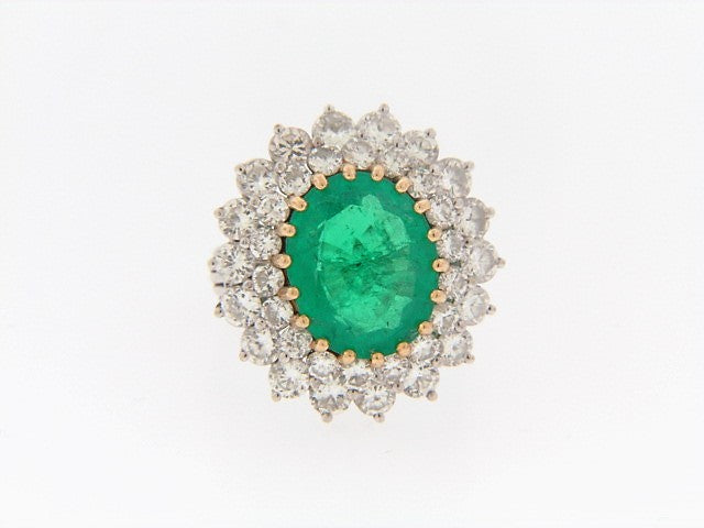 14K-WG+YG EMERALD AND DIAMOND RING