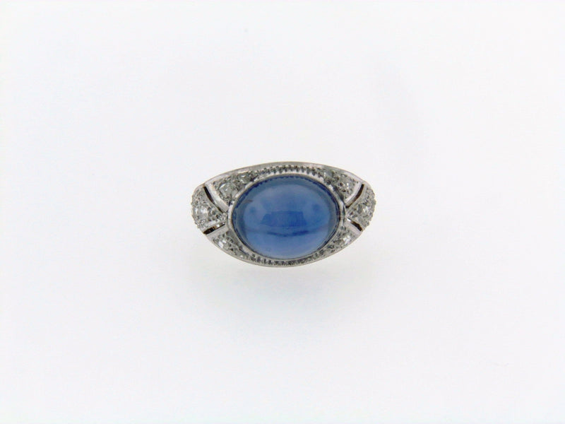 Art Deco 18K White Gold Sapphire and Diamond Ring