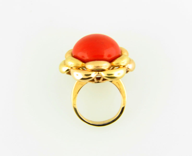 18K Yellow Gold, Red Coral Ring | 18 Karat Appraisers | Beverly Hills, CA | Fine Jewelry