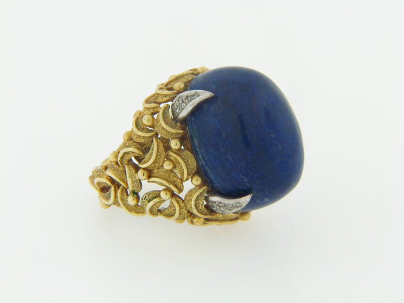 18K YELLOW GOLD LAPIS LAZULI AND DIAMOND RING | 18 Karat Appraisers | Beverly Hills, CA | Fine Jewelry