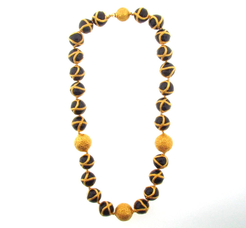 22K Yellow Gold and Black Onyx Bead Necklace