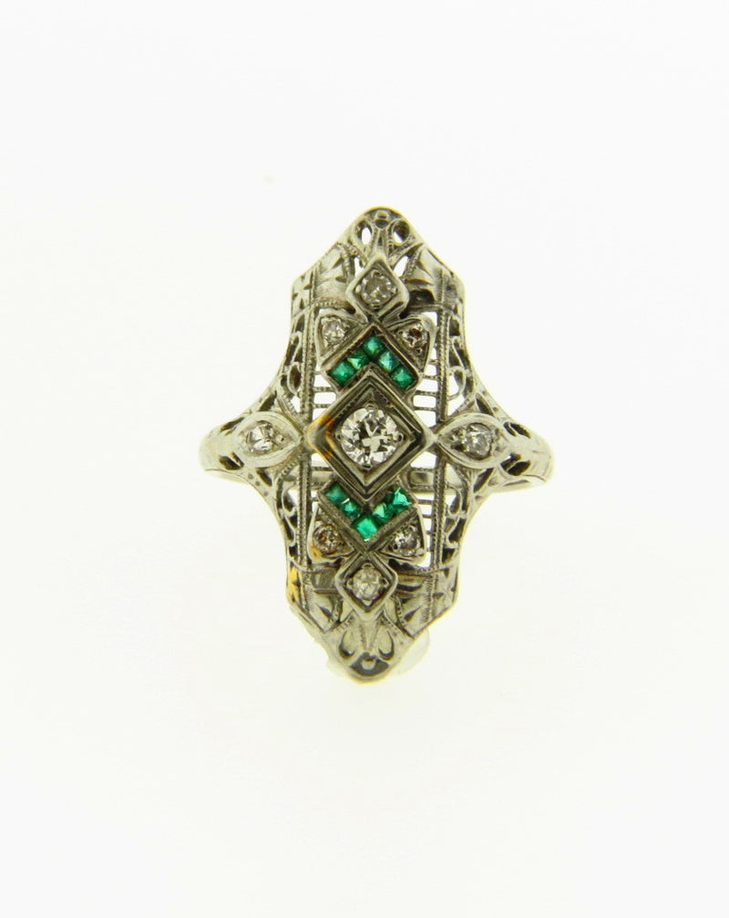 Art Deco 18K White Gold, Diamond Filigree Ring