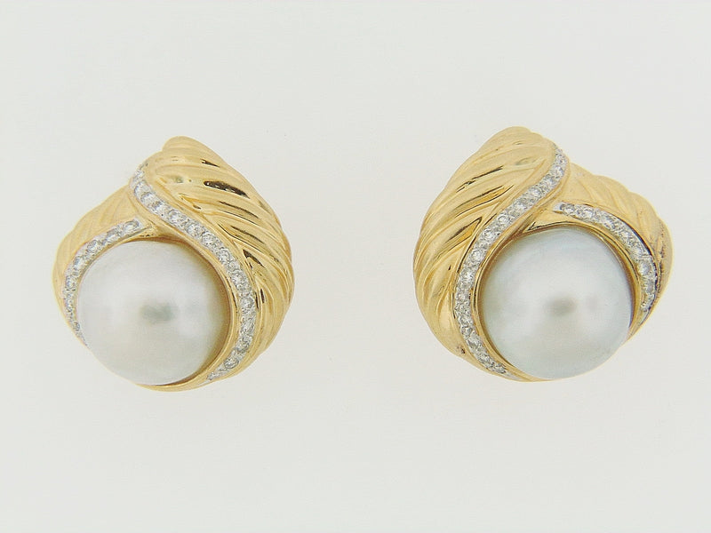 18K YELLOW GOLD PEARL AND DIAMOND EARRINGS | 18 Karat Appraisers | Beverly Hills, CA | Fine Jewelry