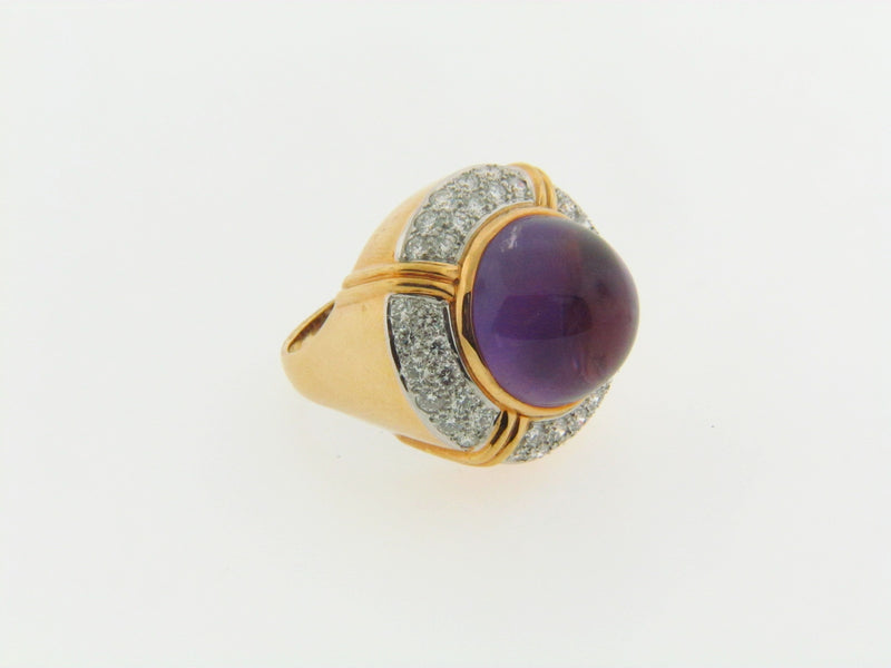 18K-YG Amethyst and Diamond Dome Ring