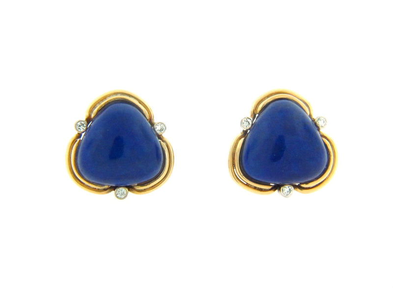 18K Yellow Gold Lapis Lazuli and Diamond Earrings | 18 Karat Appraisers | Beverly Hills, CA | Fine Jewelry