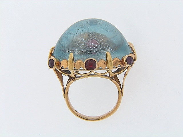 18K-YG BLUE TOPAZ AND GARNET RING | 18 Karat Appraisers | Beverly Hills, CA | Fine Jewelry