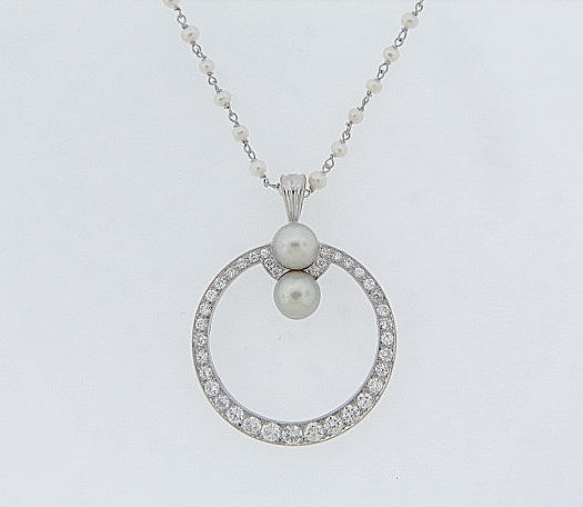 PLATINUM CIRCULAR DIAMOND AND PEARL PENDANT | 18 Karat Appraisers | Beverly Hills, CA | Fine Jewelry