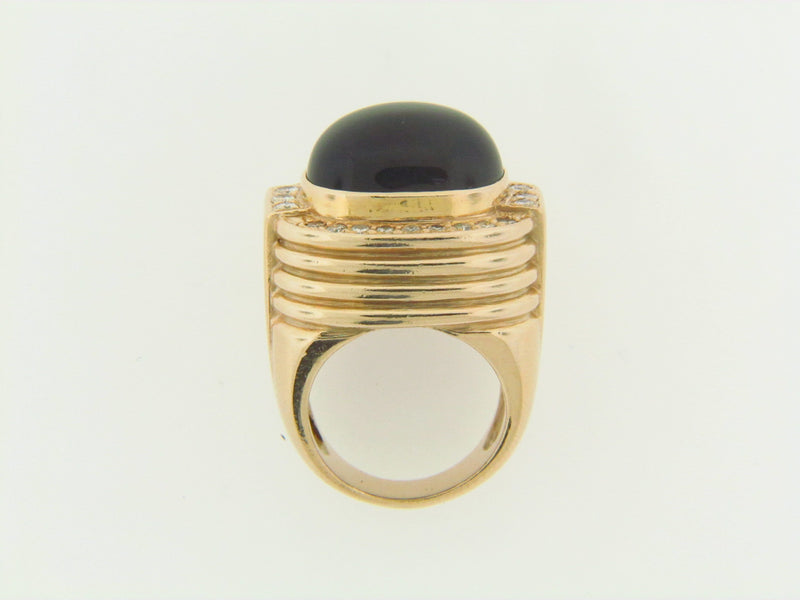 14K-YG BLACK ONYX AND DIAMOND RING