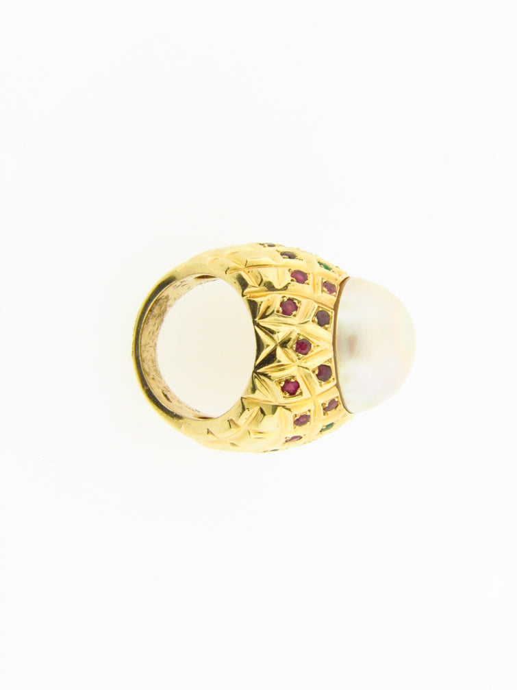 Retro 14K Yellow and Rose Gold, Mabe Pearl Ring | 18 Karat Appraisers | Beverly Hills, CA | Fine Jewelry