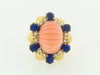 18K YELLOW GOLD PINK CORAL, LAPIS LAZULI, AND DIAMOND RING | 18 Karat Appraisers | Beverly Hills, CA | Fine Jewelry