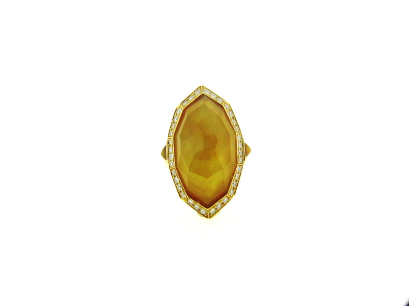 18K Yellow Gold Citrine, Mother of Pearl, and Diamond Ring | 18 Karat Appraisers | Beverly Hills, CA | Fine Jewelry