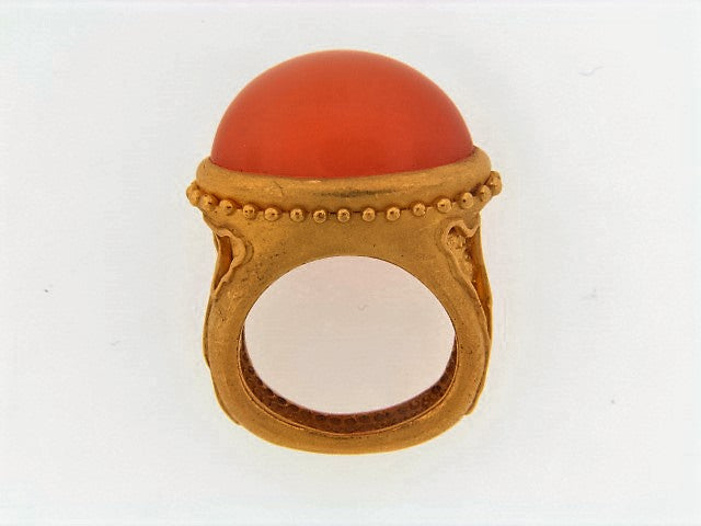 22K-YG CAT'S EYE PEACH MOONSTONE RING