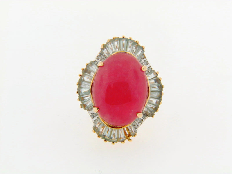 14K Yellow Gold Rhodochrosite, Diamond, and Aquamarine Ring | 18 Karat Appraisers | Beverly Hills, CA | Fine Jewelry