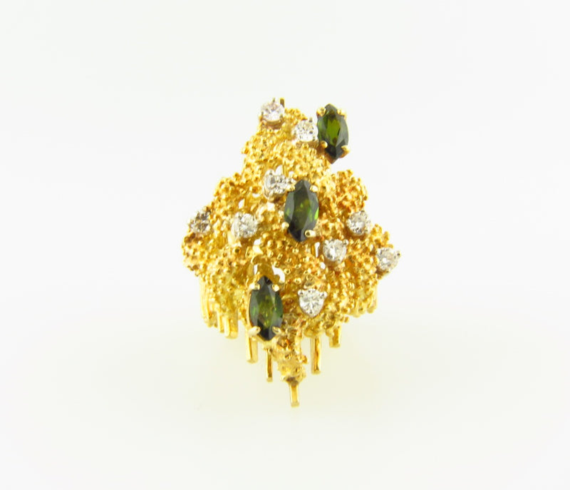 18K Yellow Gold, Green Tourmaline and Diamond Ring | 18 Karat Appraisers | Beverly Hills, CA | Fine Jewelry