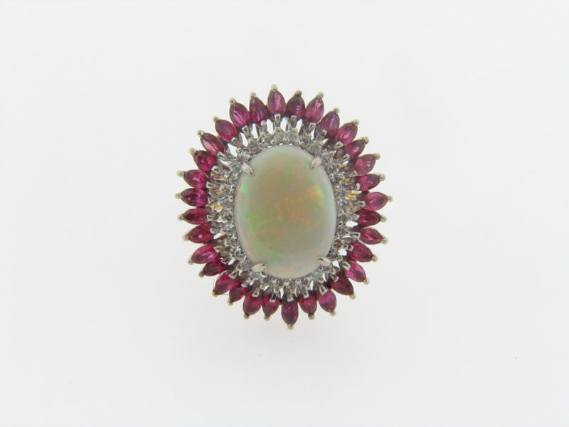 14K GOLD OPAL, RUBY, DIAMOND RING | 18 Karat Appraisers | Beverly Hills, CA | Fine Jewelry