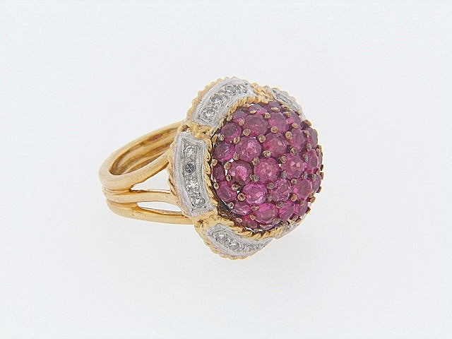 18K-YG RUBY AND DIAMOND BOMBE RING | 18 Karat Appraisers | Beverly Hills, CA | Fine Jewelry