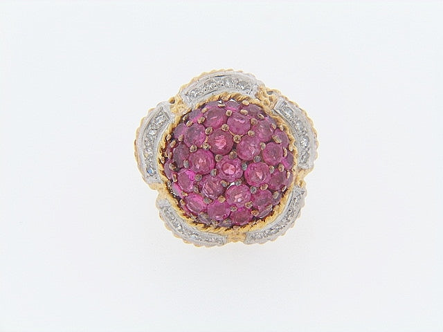 18K-YG RUBY AND DIAMOND BOMBE RING