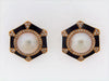 18K-YG MABE PEARL, DIAMOND AND BLACK ONYX EARCLIPS