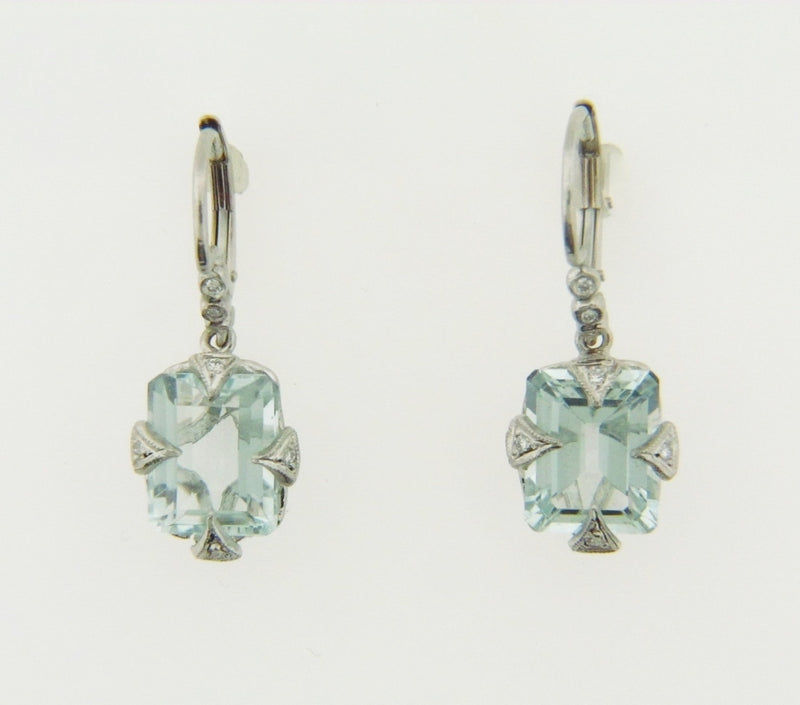 14K WHITE GOLD AQUAMARINE AND DIAMOND DANGLING EARRINGS | 18 Karat Appraisers | Beverly Hills, CA | Fine Jewelry