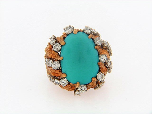 18K-YG+PLAT TURQUOISE AND DIAMOND RING | 18 Karat Appraisers | Beverly Hills, CA | Fine Jewelry