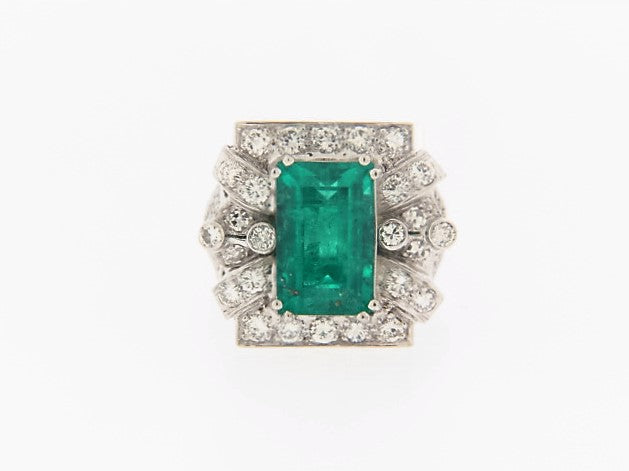 PLATINUM VINTAGE EMERALD AND DIAMOND RING | 18 Karat Appraisers | Beverly Hills, CA | Fine Jewelry