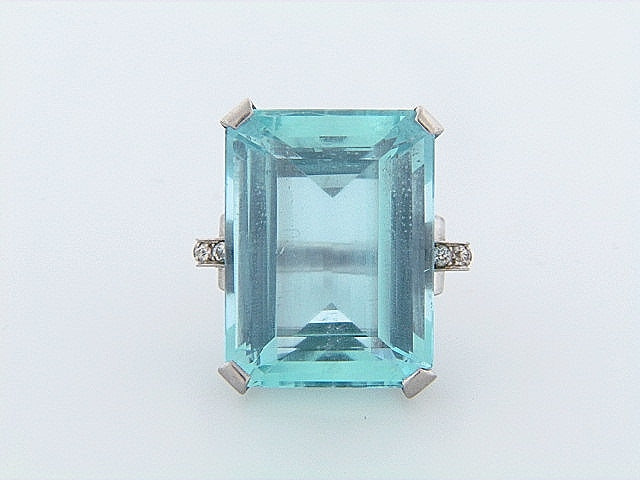 PALLADIUM AQUAMARINE AND DIAMOND RING | 18 Karat Appraisers | Beverly Hills, CA | Fine Jewelry