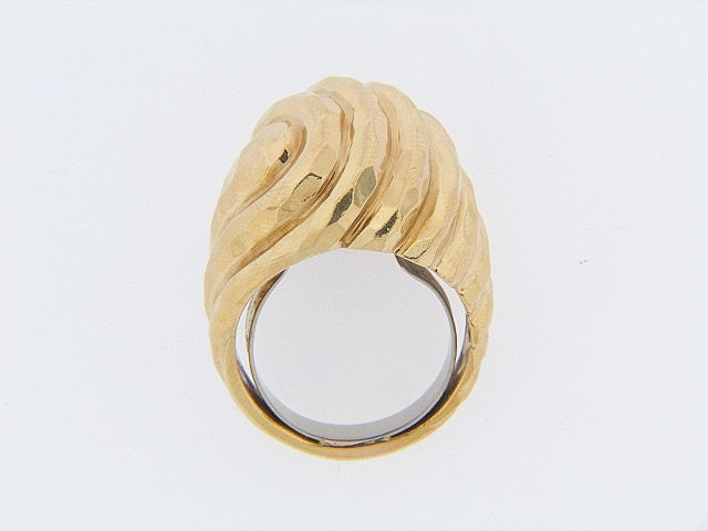 18K-YG HAMMERED GOLD RING BY "HENRY DUNAY"